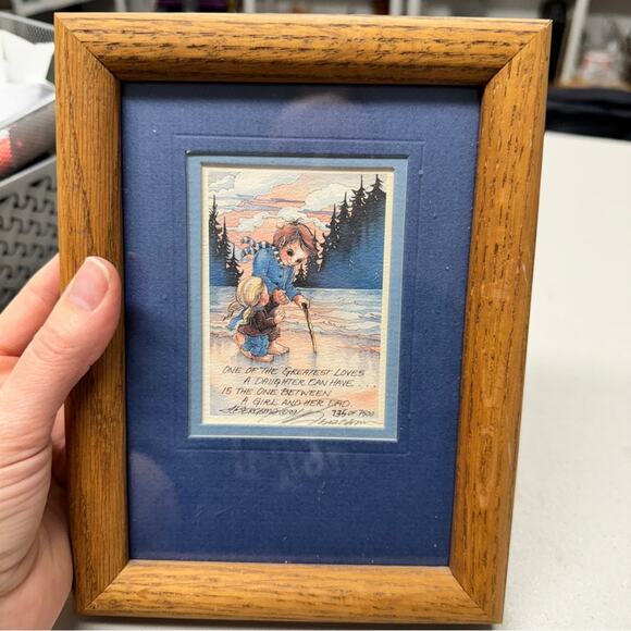 Jody Bergsma Signed Numbered Girl And Dad Print Wood Framed 6x8 Vintage 80s Art - Picture 2 of 8